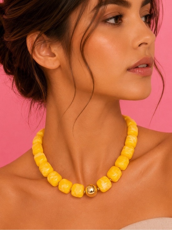 Jewelry - Colorful Dopamine Marbled Beaded Statement Necklace